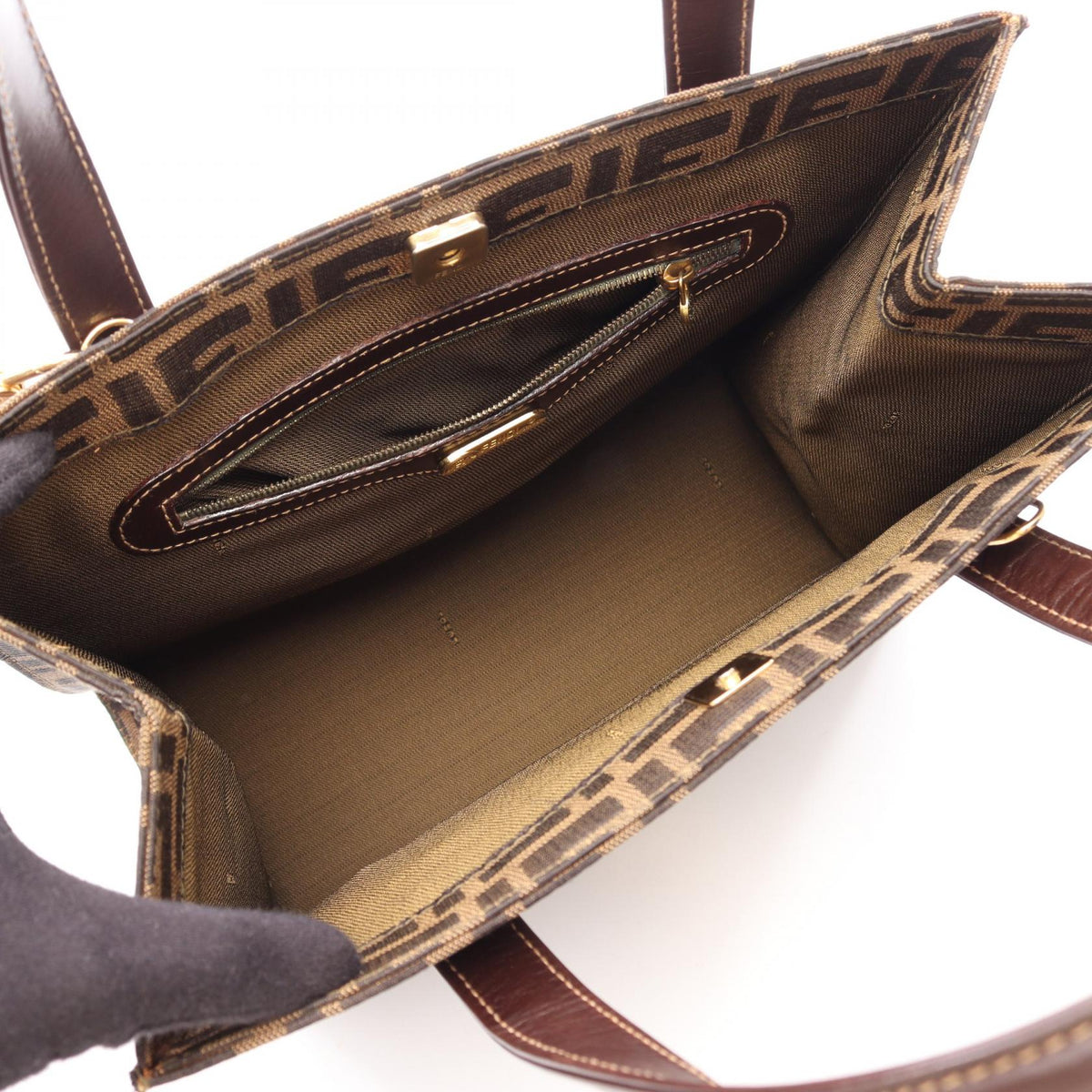 FENDI Zucca 2WAY Tote Bag Brown/Black canvas�leather 2101220156978