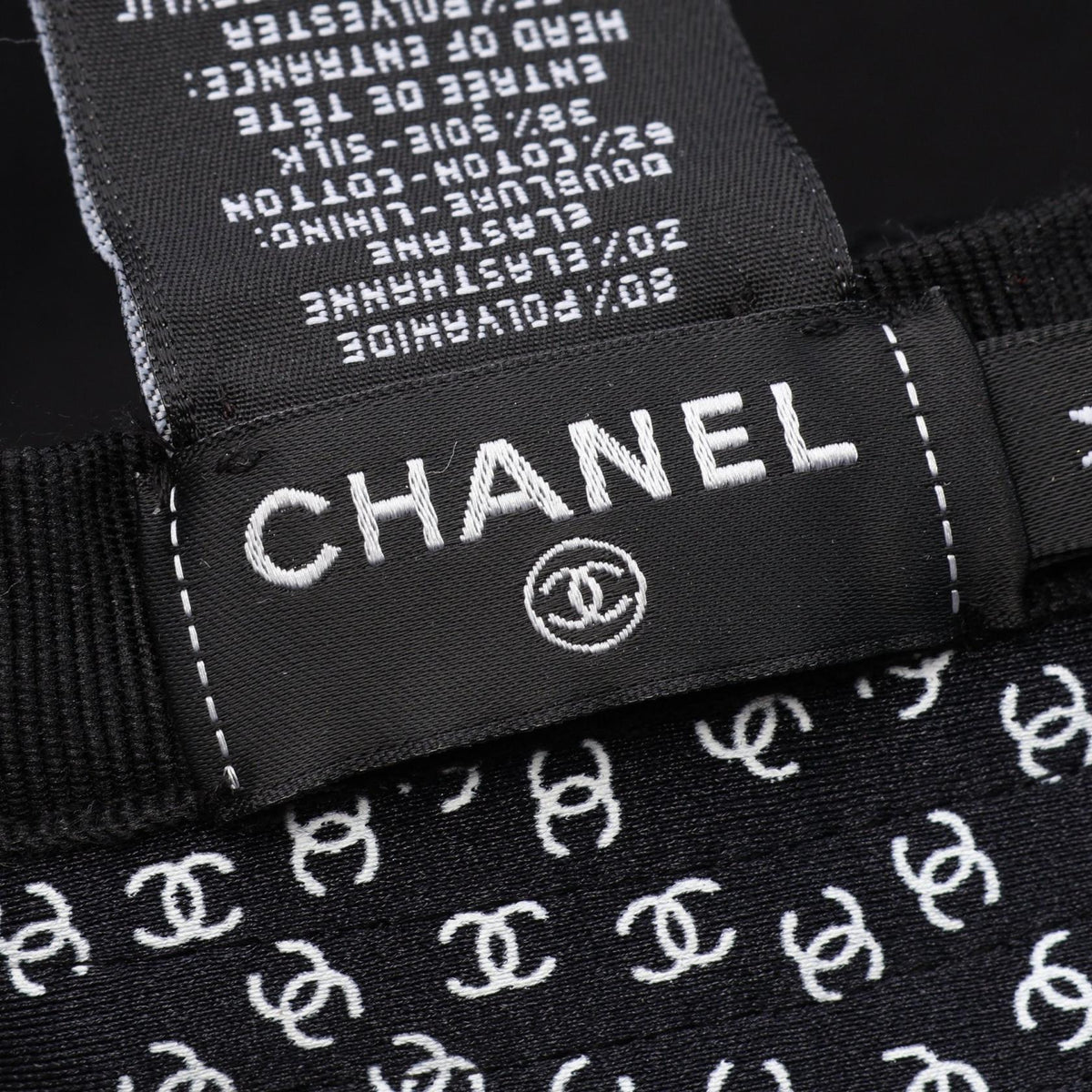 CHANEL Black/White COCO Mark all-over print bucket Nylon 2101220191795