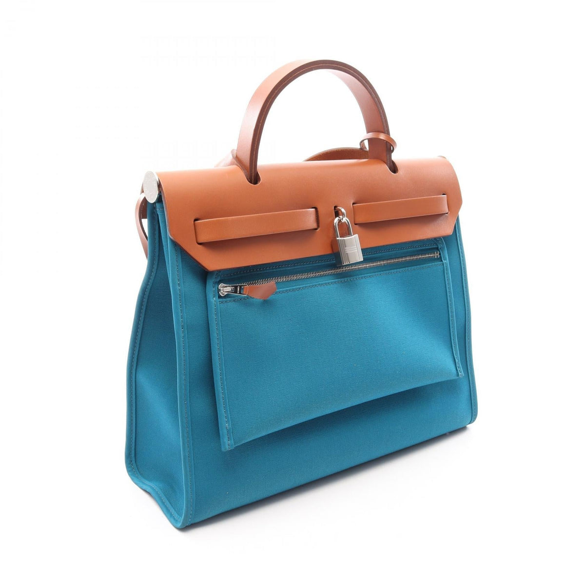 HERMES Aerbag Zip PM Blue de galice 2WAY Handbag Blue/Brown Toile officier Other Toile officier / Vache leather hunter 2101220162511
