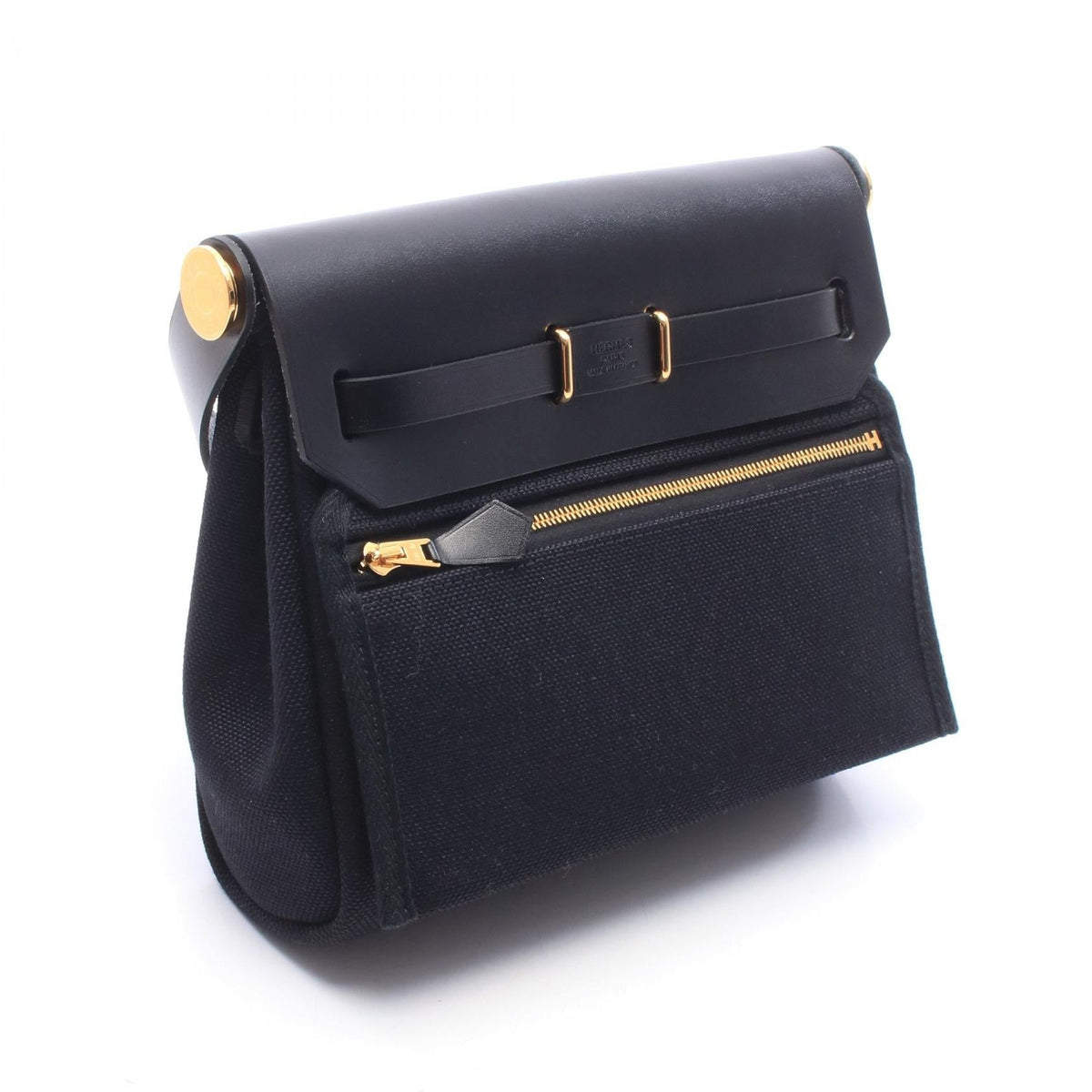 HERMES Airbag Zip Mini Shoulder Bag Black Towar Military Other Toile Military / Vache leather hunter 2104102540445
