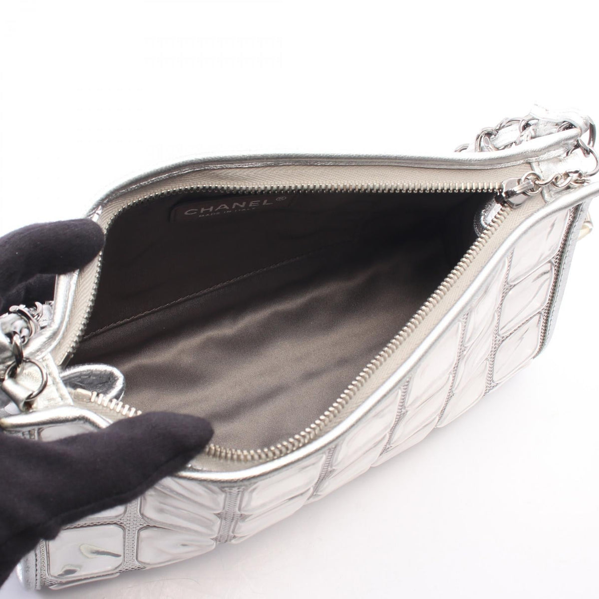 CHANEL Silver Ice cube Plastics leather 2107601181065