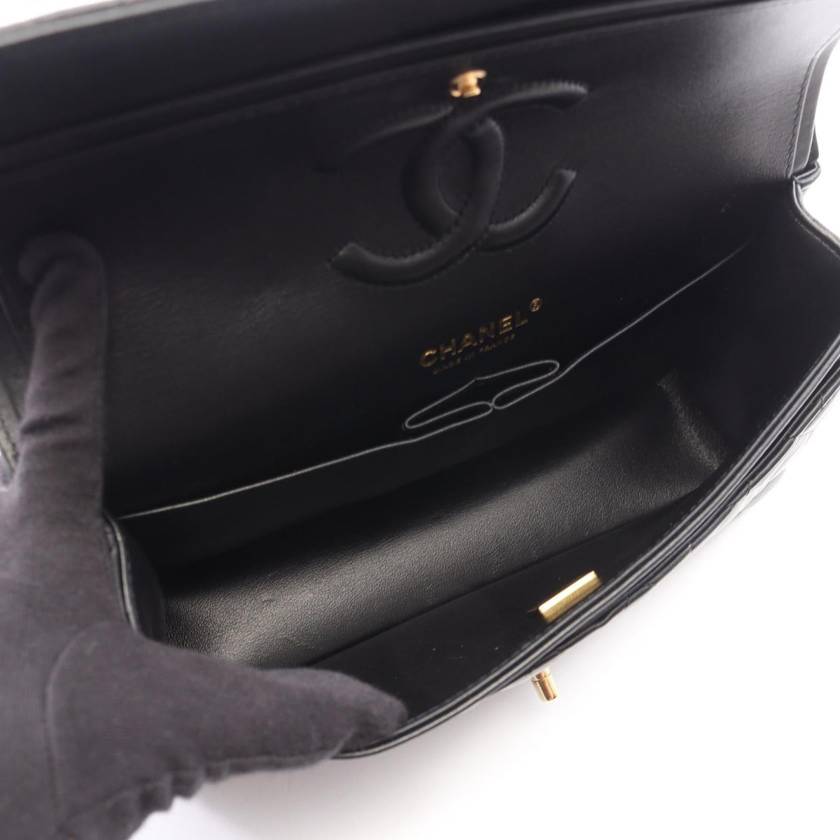 CHANEL Black Matelasse W-flap space icon Lambskin (sheep leather) A01112 2120800033461