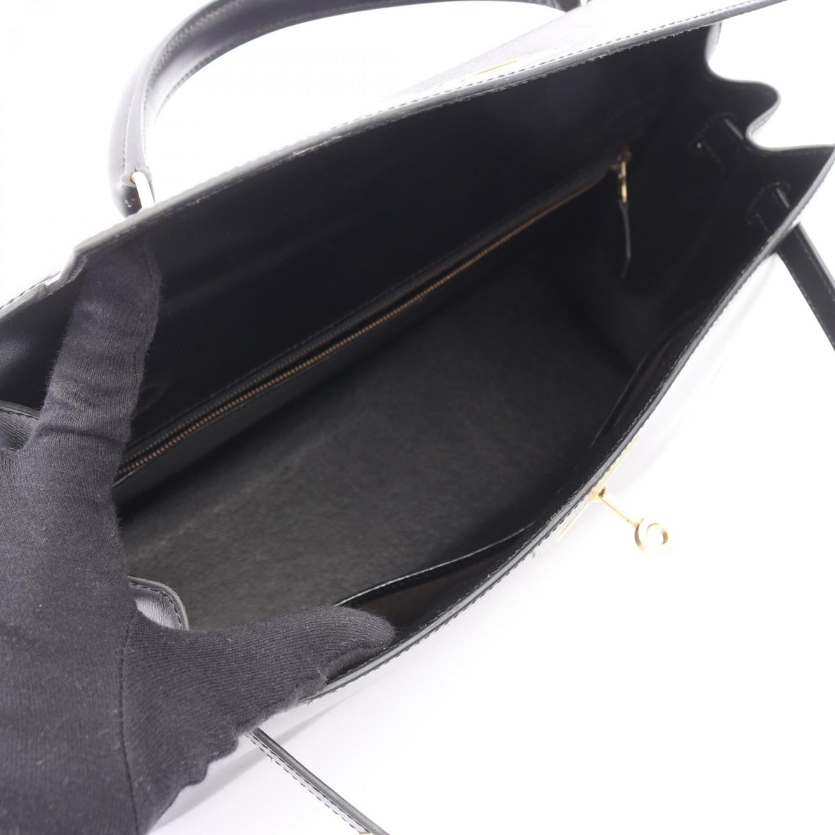 HERMES Kelly 32 outer stitch 2WAY Handbag Black Box calf leather Calfskin (cowhide) 2121400014638