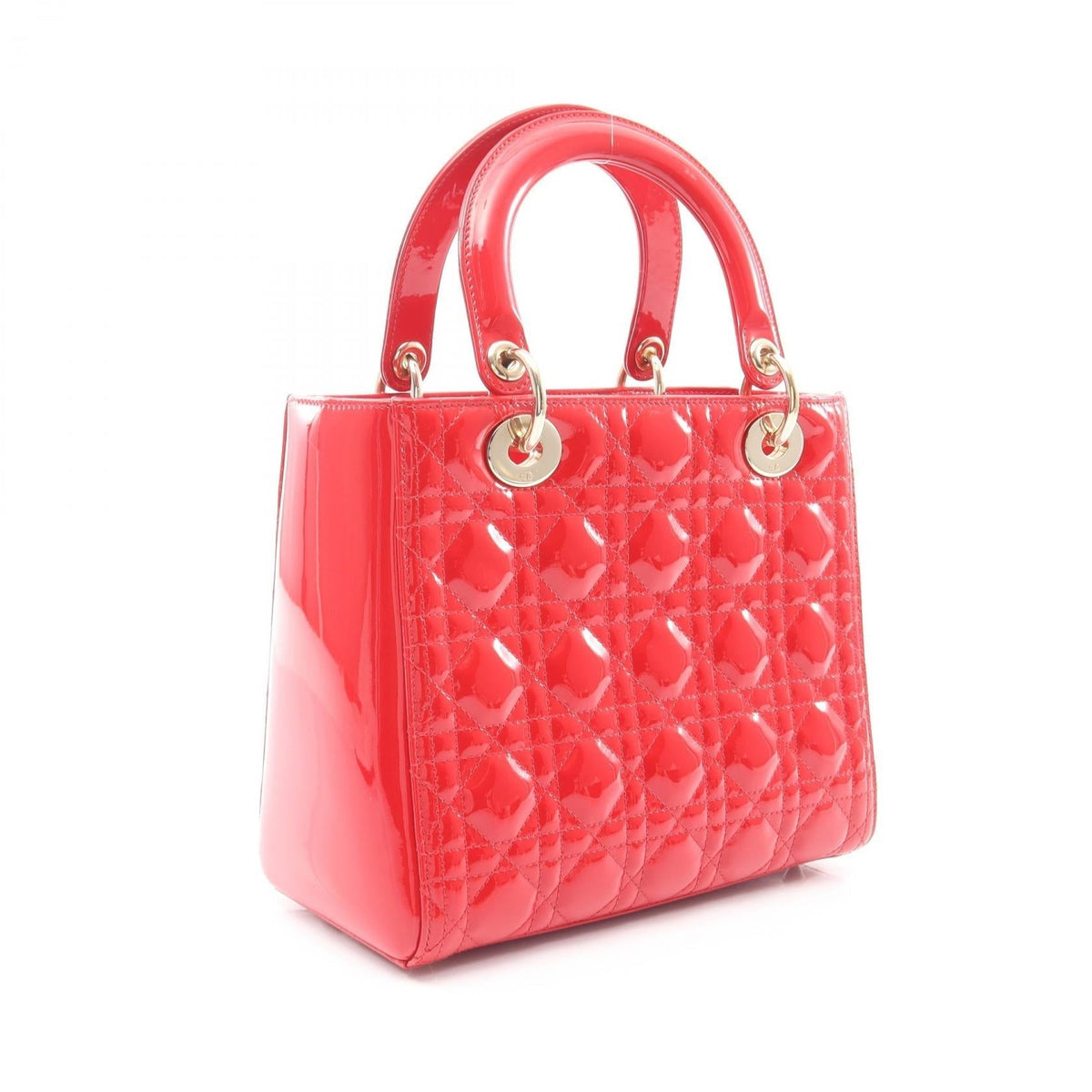Dior LADY DIOR Christian Dior Cannage 2WAY Handbag Red Patent leather 2101220159658
