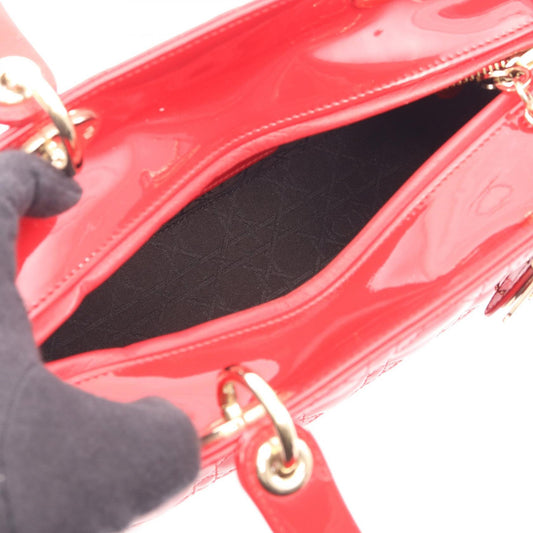 Dior LADY DIOR Christian Dior Cannage 2WAY Handbag Red Patent leather 2101220159658
