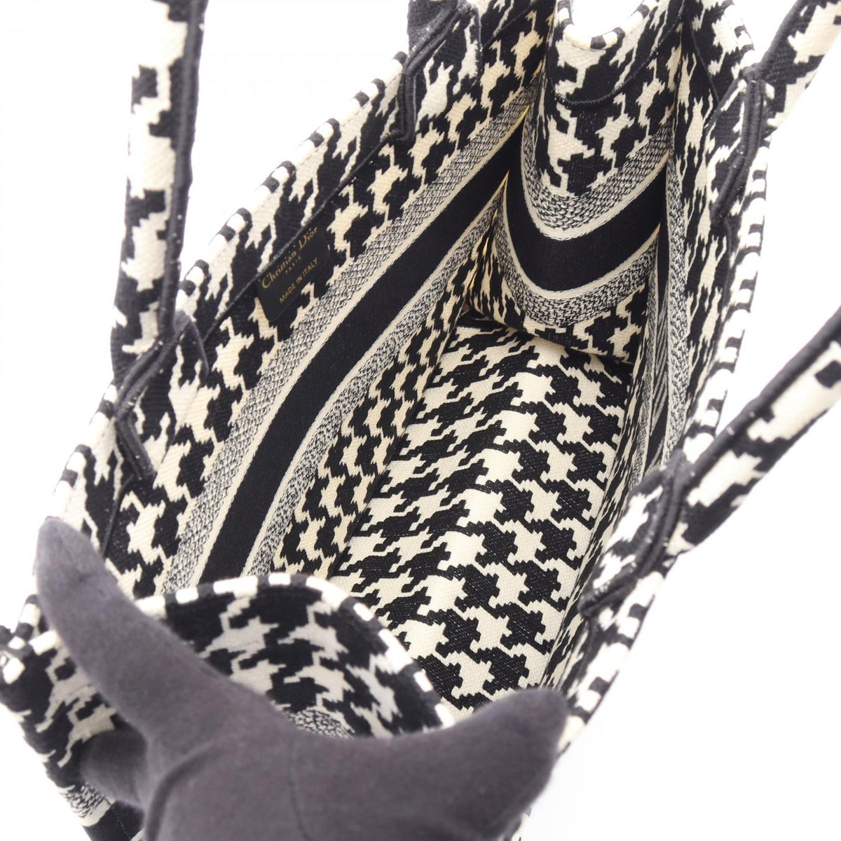 Dior BOOK TOTE Medium Houndstooth Pattern Tote Bag White/Black canvas 2101220152550