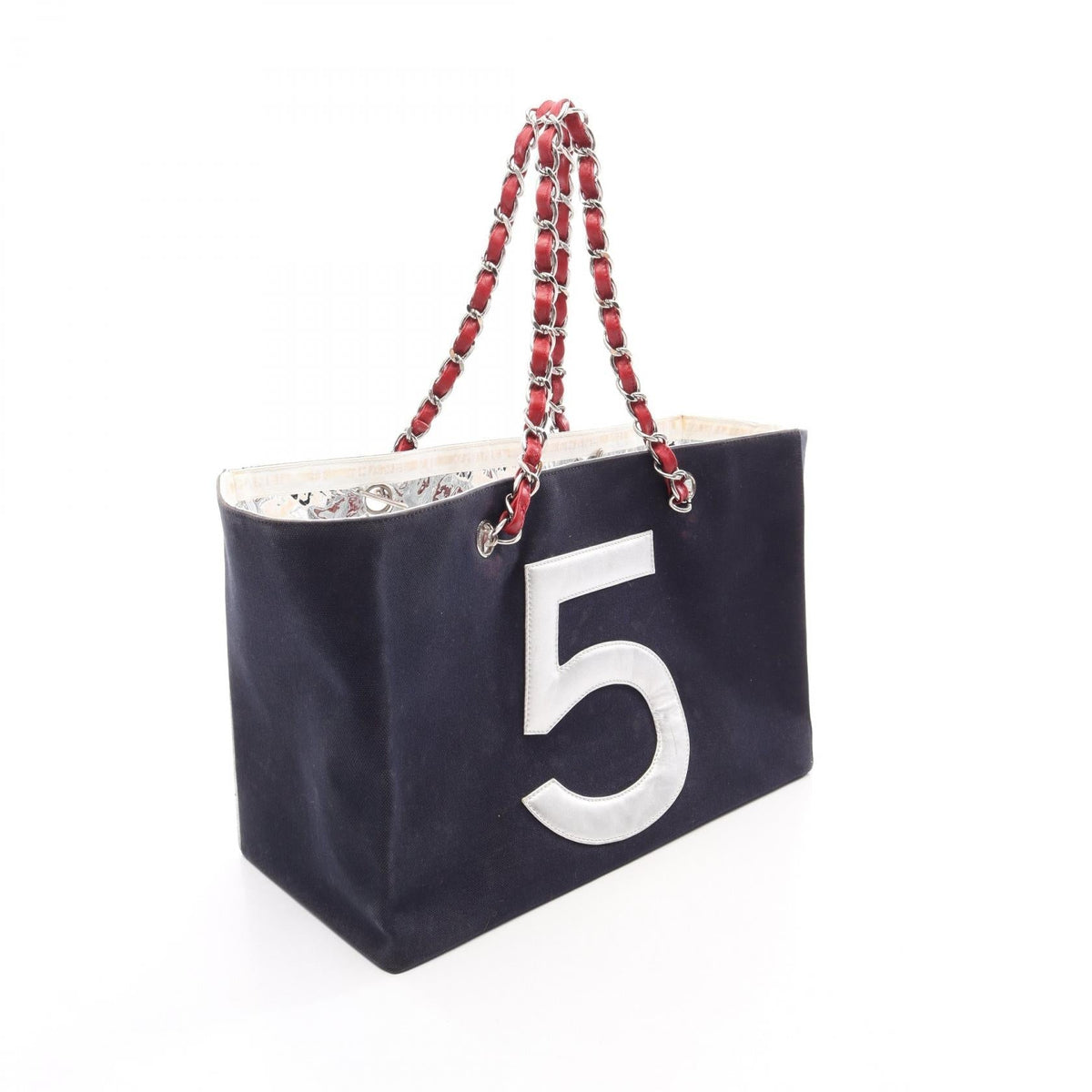 CHANEL Navy/Silver/Red No.5 Chocolate Bar COCO Mark canvas leather 2101220142049