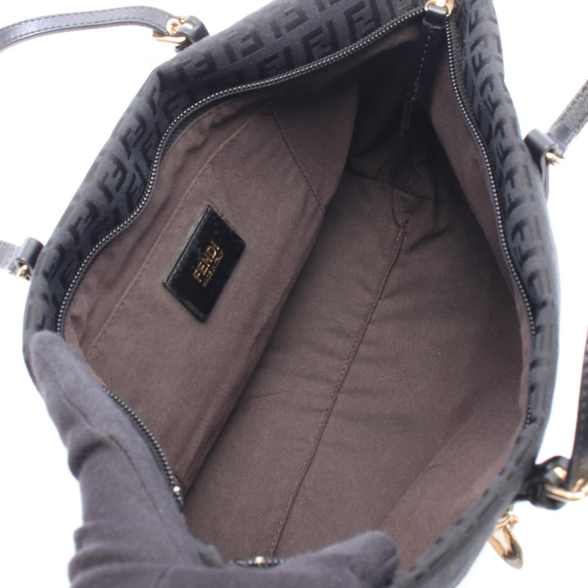FENDI Zucchino Tote Bag Black canvas leather 8BH214 2101220140823