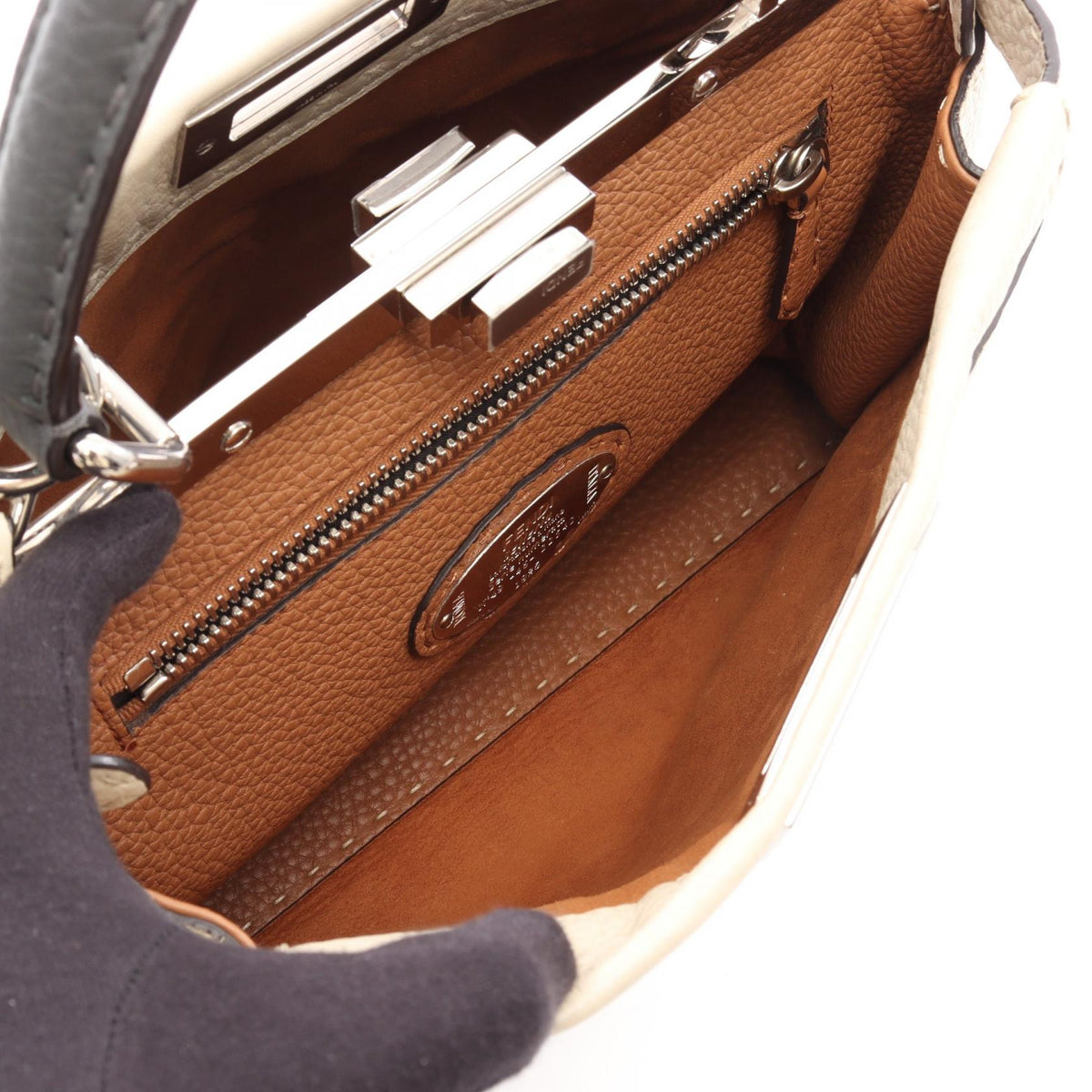 FENDI Peekaboo Regular 2WAY Handbag Beige/Gray leather 8BN290 2118300094860