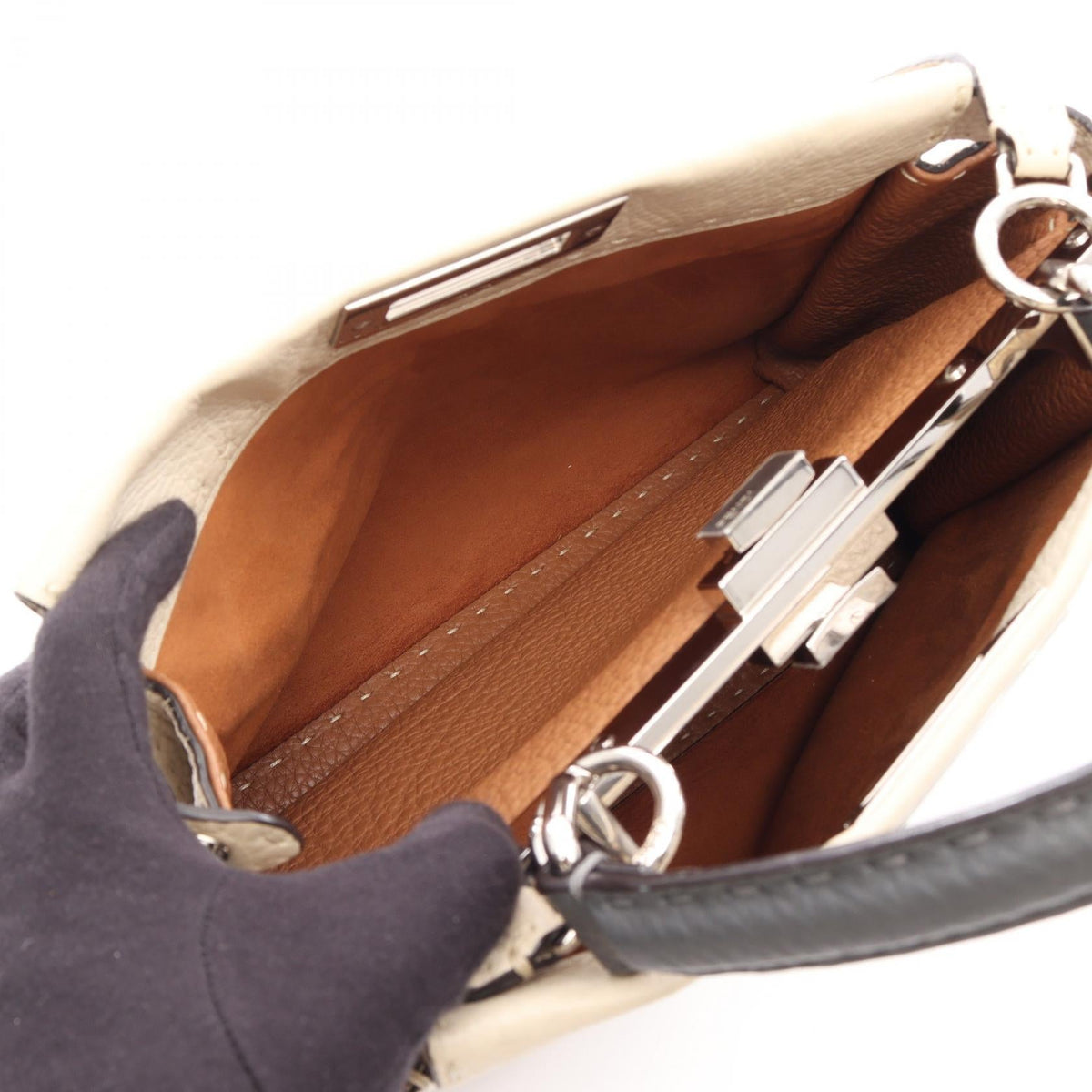 FENDI Peekaboo Regular 2WAY Handbag Beige/Gray leather 8BN290 2118300094860