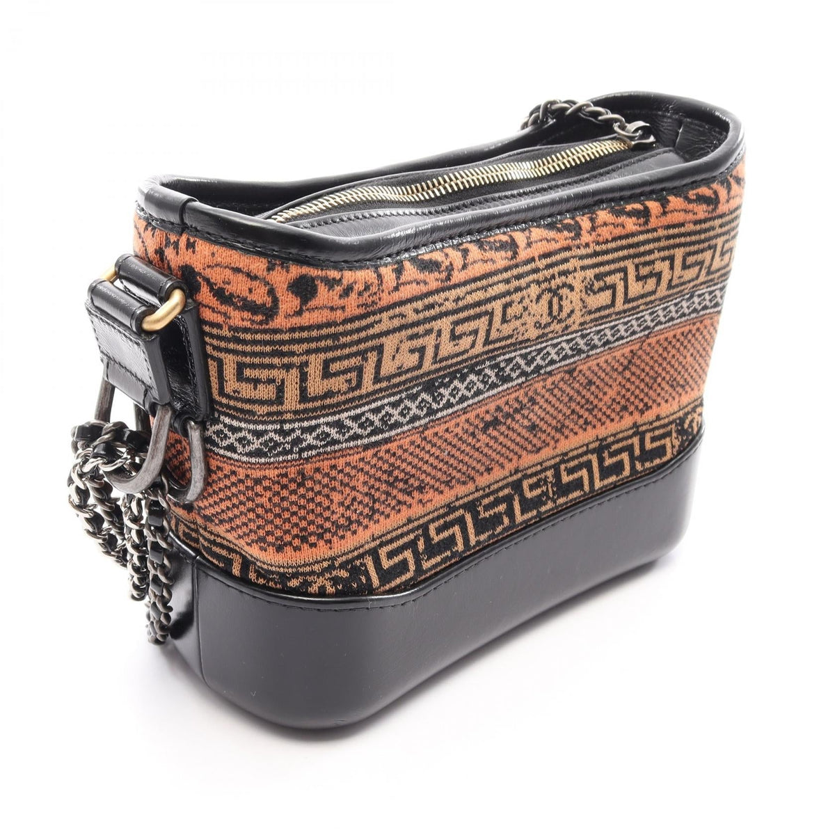 CHANEL Orange/Black/Multicolor Gabrielle de Chanel Small Hobo Bag with Combination Hardware leather knit 2104102541008