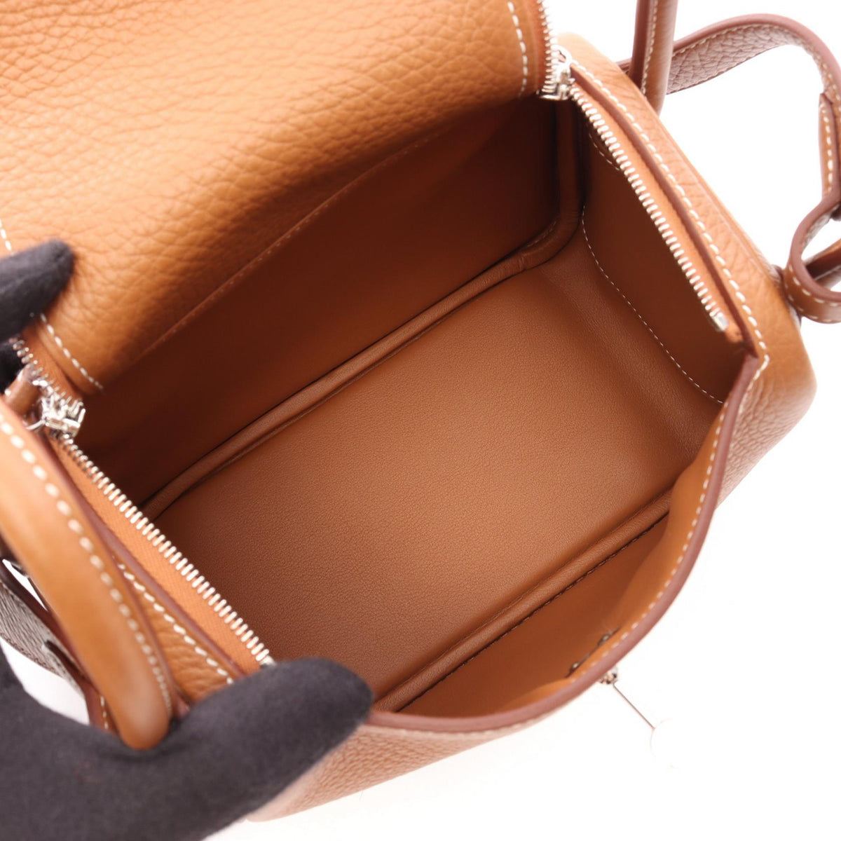 HERMES Lindy Mini Gold Shoulder Bag Brown Taurillon Clemence Other Taurillon Clemence 2104102540056