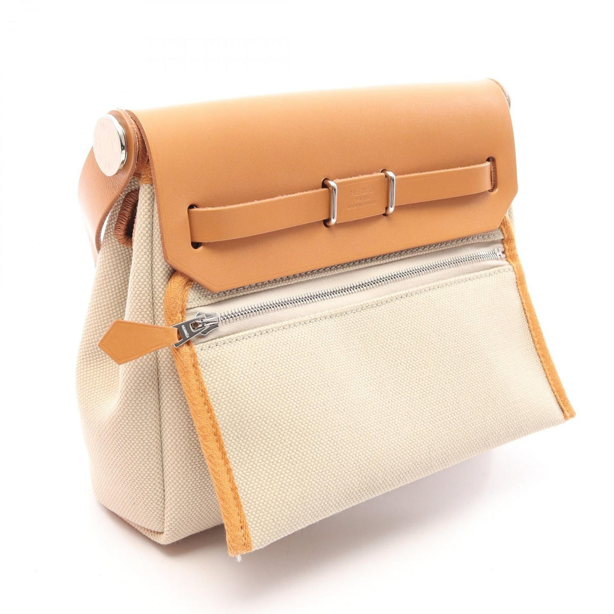 HERMES Airbag Zip Mini Shoulder BagBeton Beton Beige/Brown/Natural sable Towar Military canvas leather Toile Military / Vache leather hunter 2101220100094