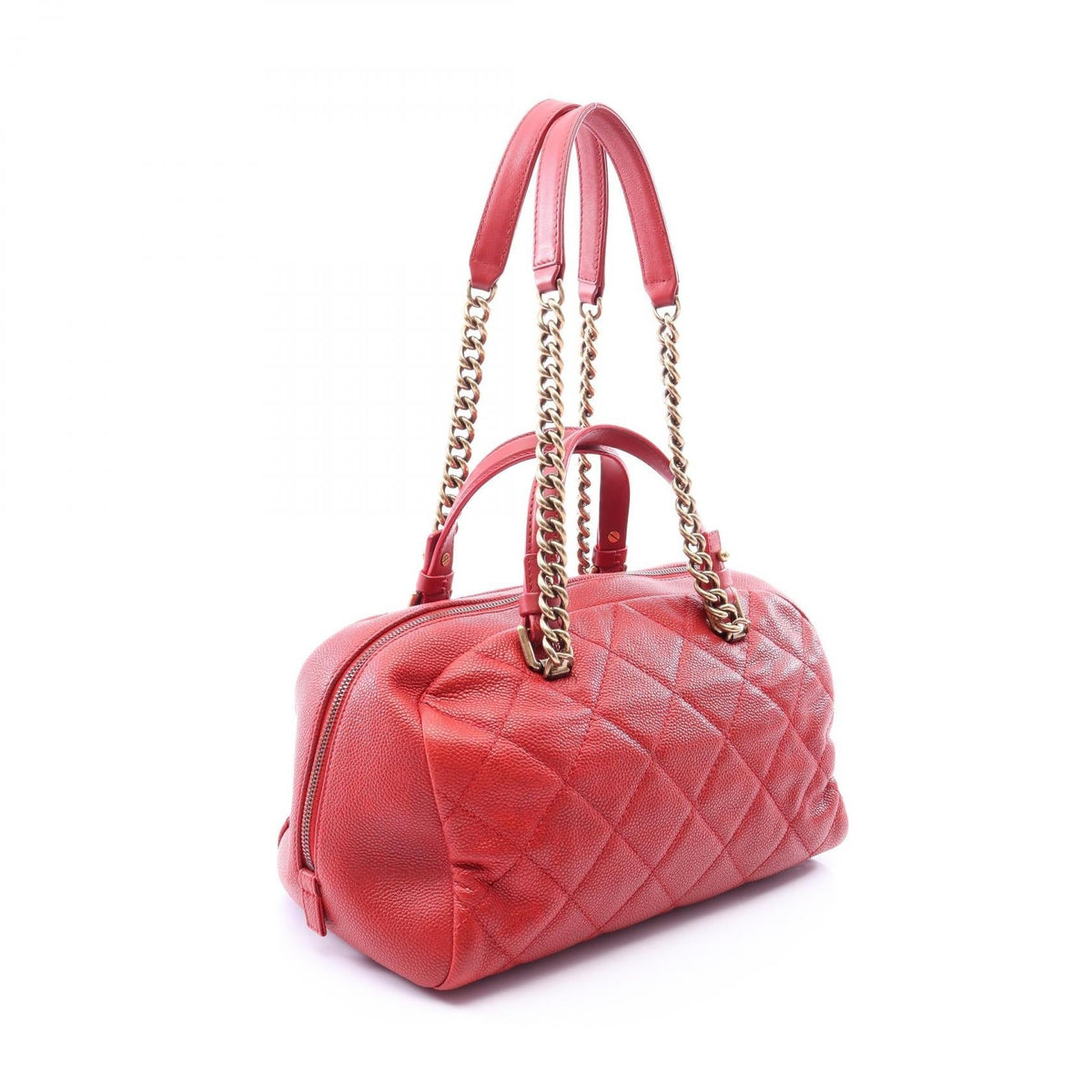 CHANEL Red Matelasse Bowling Bag Grained Calfskin leather 2120100038135