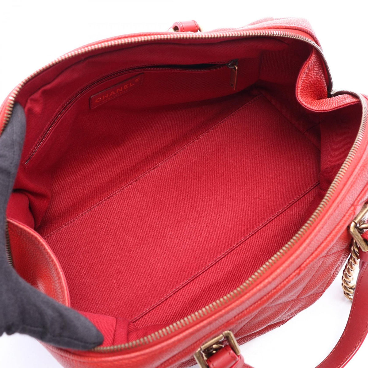 CHANEL Red Matelasse Bowling Bag Grained Calfskin leather 2120100038135