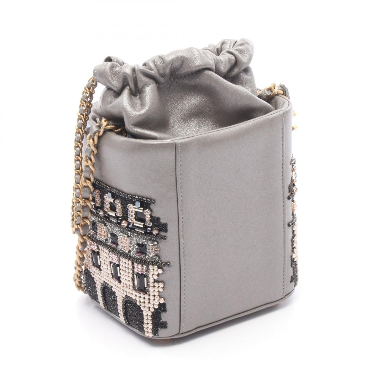CHANEL Silver Small bucket bag with bead embroidery Lambskin (sheep leather) AP2220 2101219830186