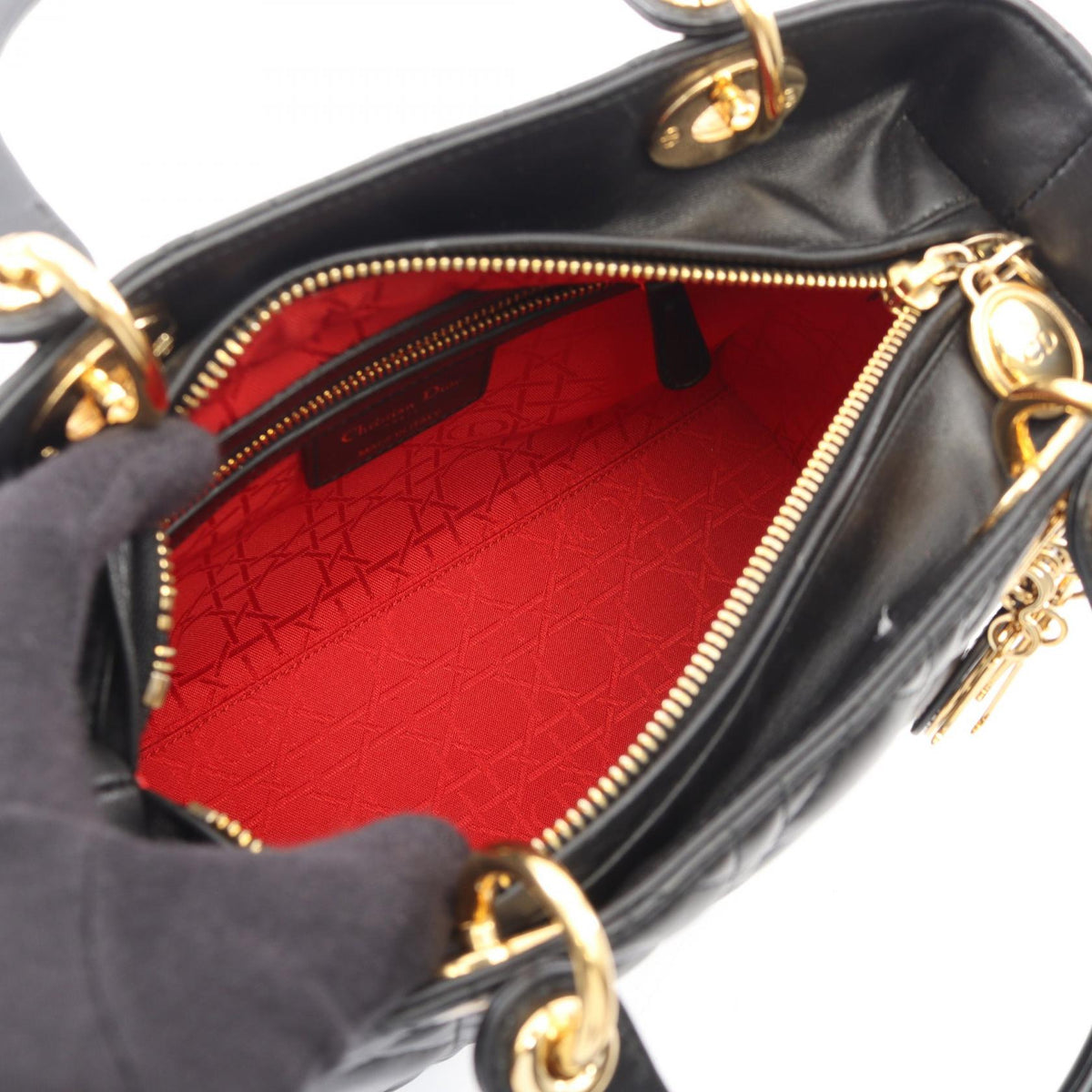 Dior LADY DIOR Christian Dior Cannage 2WAY Handbag Black leather 2101219861807