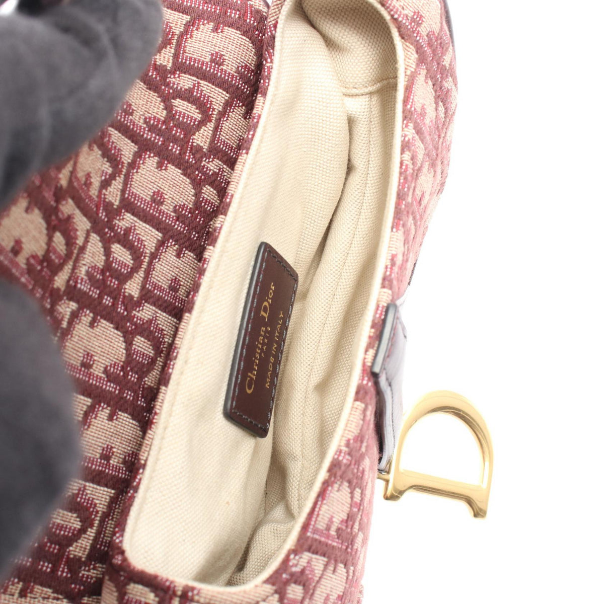 Dior SADDLE Oblique Handbag Bordeaux/Beige canvas�leather 2101219304731