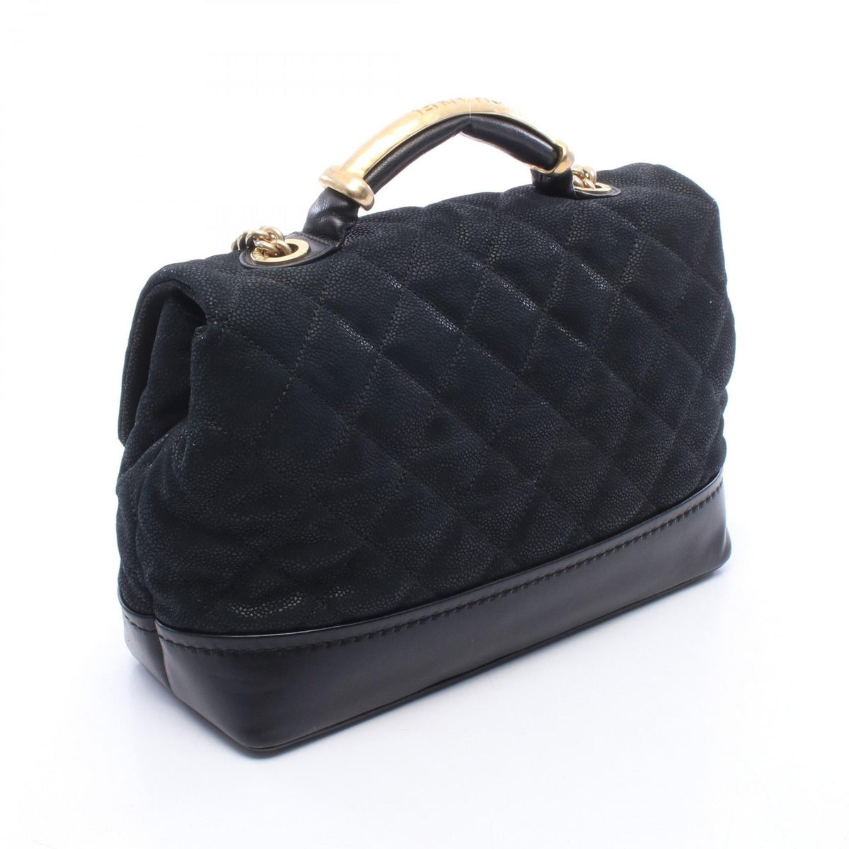 CHANEL Black Matelasse top handle flap bag leather 2101220188085
