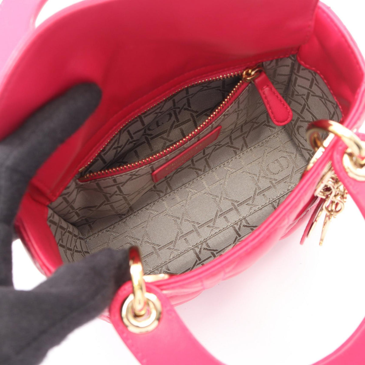 Dior Lady Christian Dior Mini Cannage 2WAY Handbag Pink leather 2101219843766