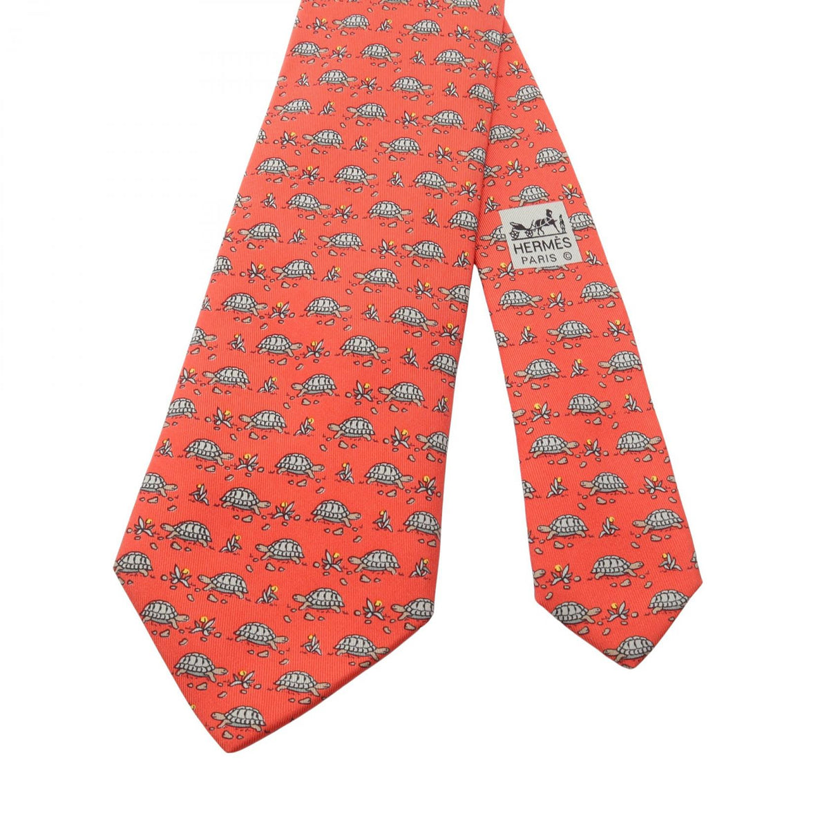 HERMES Animal print turtle tie Red/Multicolor silk silk 2118300094594