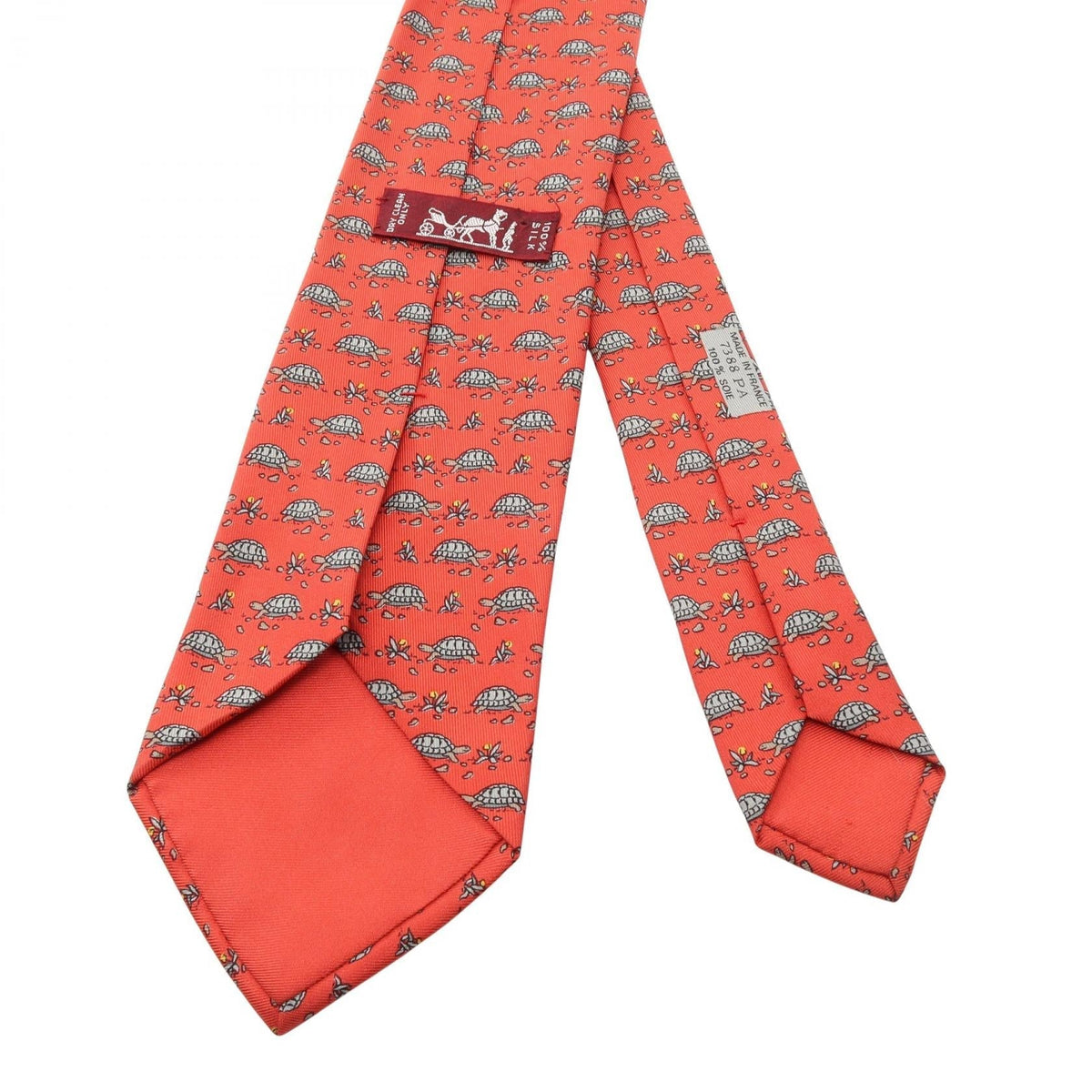 HERMES Animal print turtle tie Red/Multicolor silk silk 2118300094594