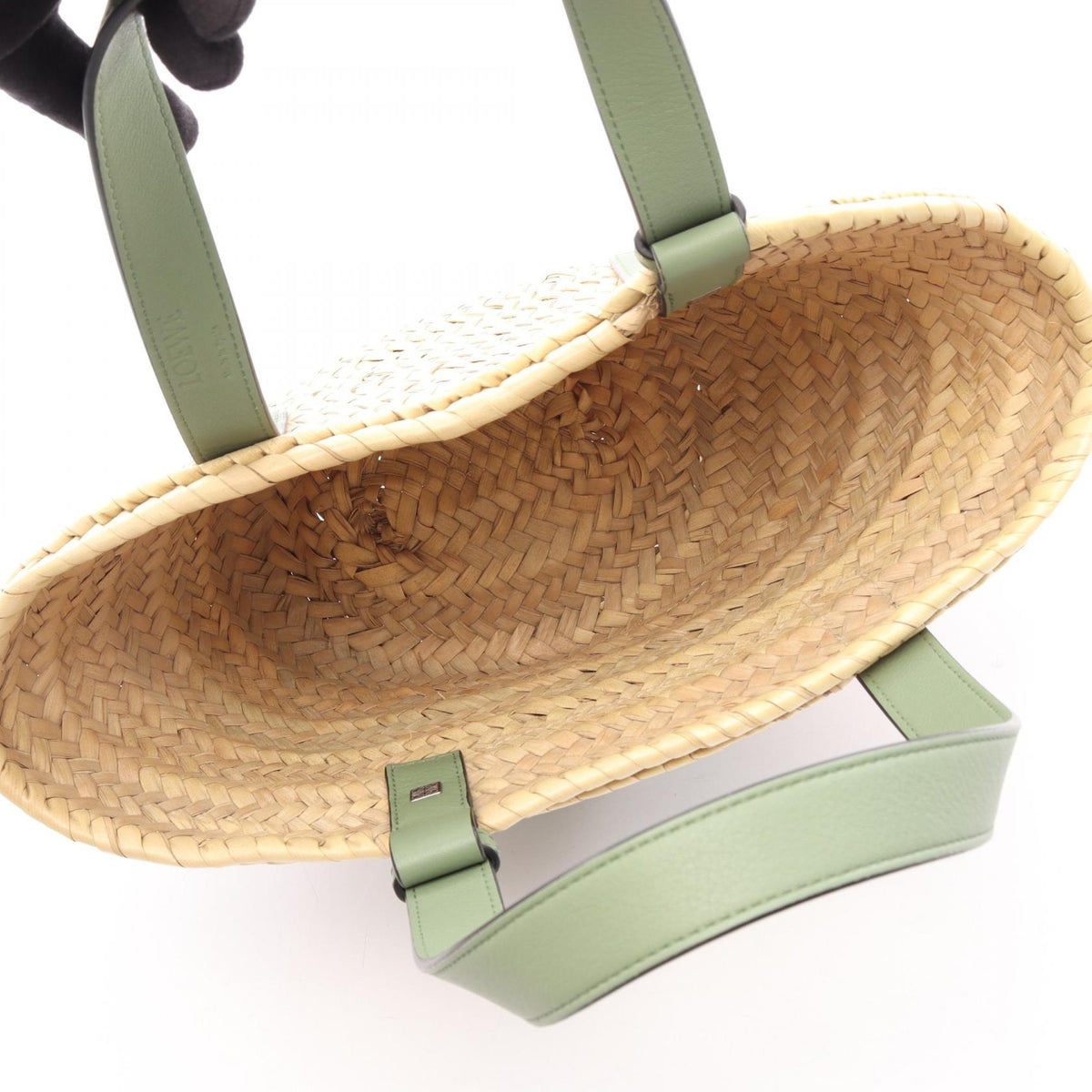 LOEWE Basket Bag Small Handbag Beige/Green leather Raffia 2104102543583