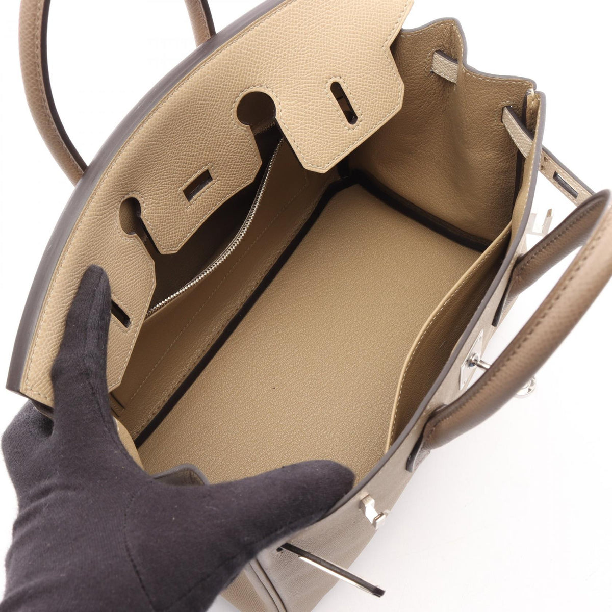HERMES Birkin 25 Tricolor Trench Cle Etoupe Grey HandbagBeige Beige Beige/White/Gray Epsom Other�Epsom 2101220203481