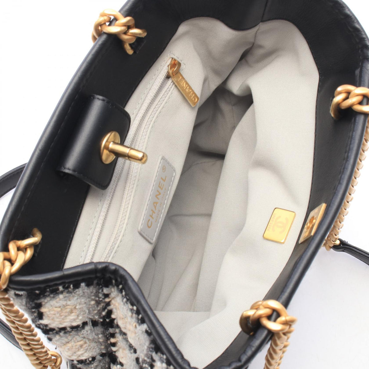 CHANEL Black/Gray/Multicolor COCO Mark bucket bag Fabric leather 2101220177379