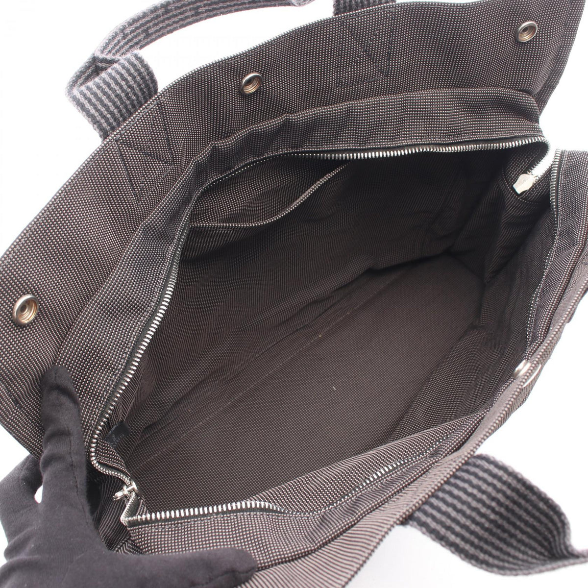 HERMES HerlineMM Tote Bag Gray Other Nylon canvas 2101220207410
