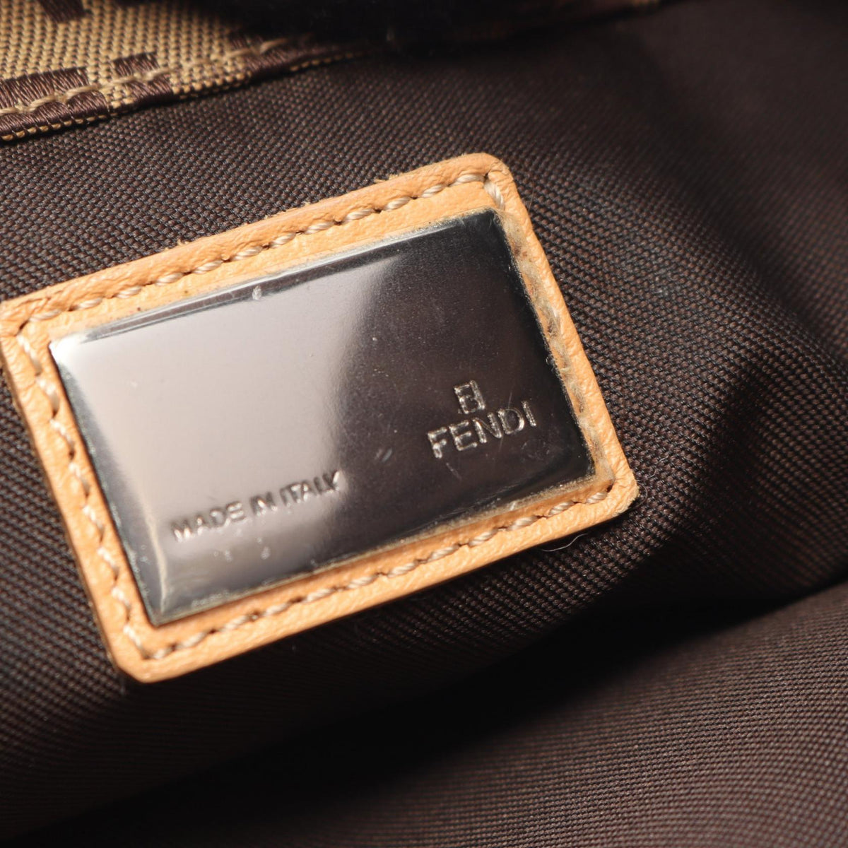 FENDI Zucchino Shoulder Bag Beige/Brown canvas�leather 8BR036 2101220150662