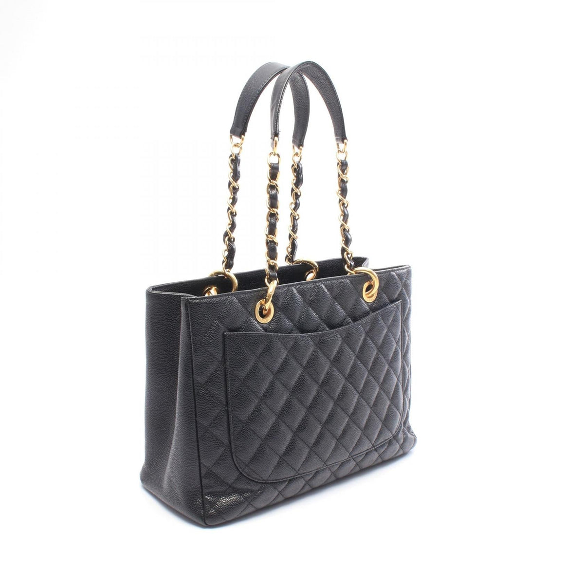 CHANEL Black Matelasse Grand Shopping GST Grained Calfskin leather A50995 2101220216412