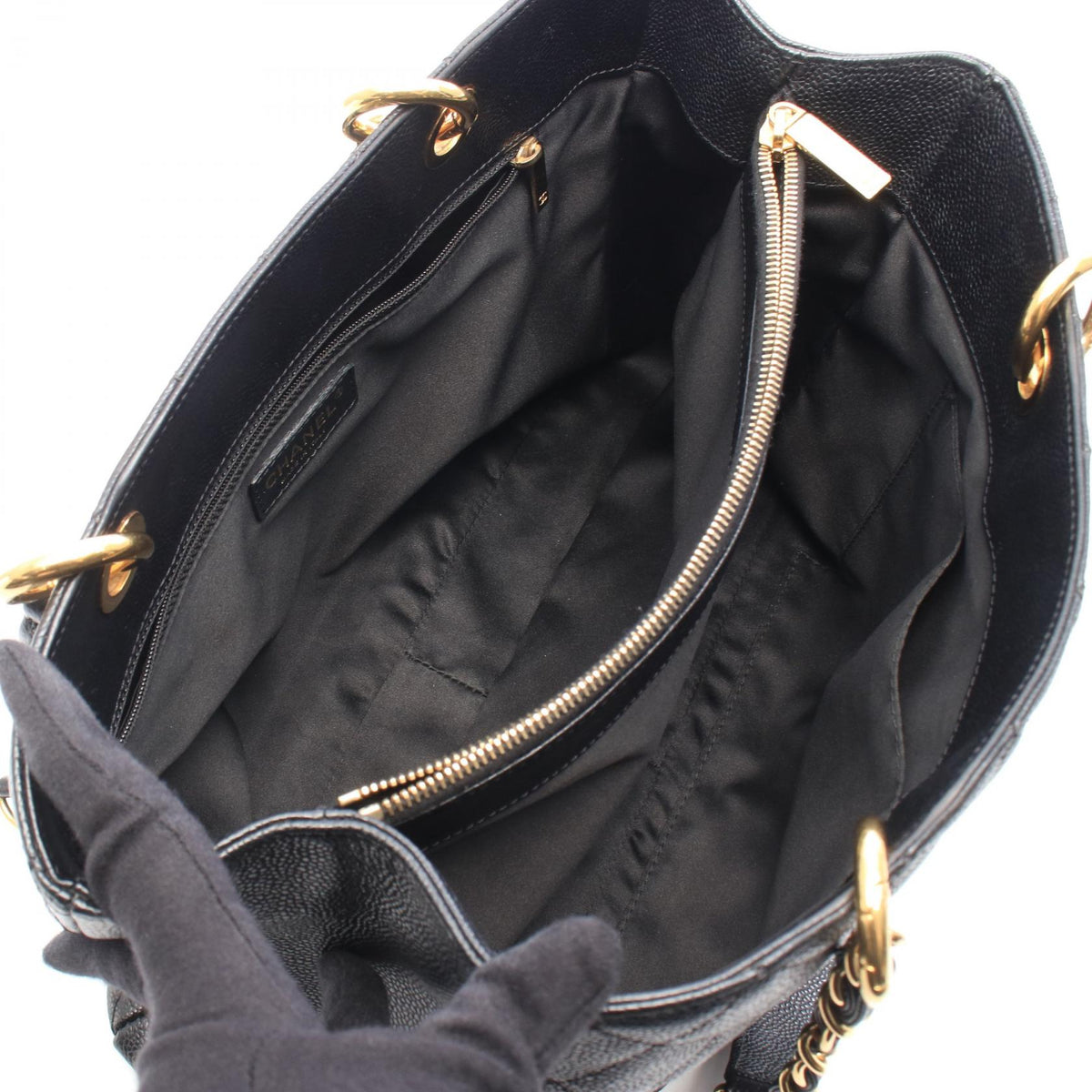 CHANEL Black Matelasse Grand Shopping GST Grained Calfskin leather A50995 2101220216412