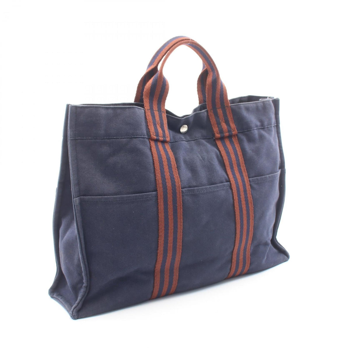HERMES Fourre-toutMM Tote Bag Navy/Brown canvas 2101220156220