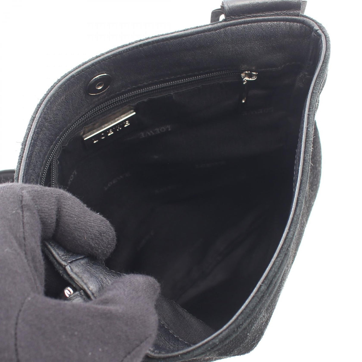 LOEWE anagram Shoulder Bag Black Suede leather 2101220157876