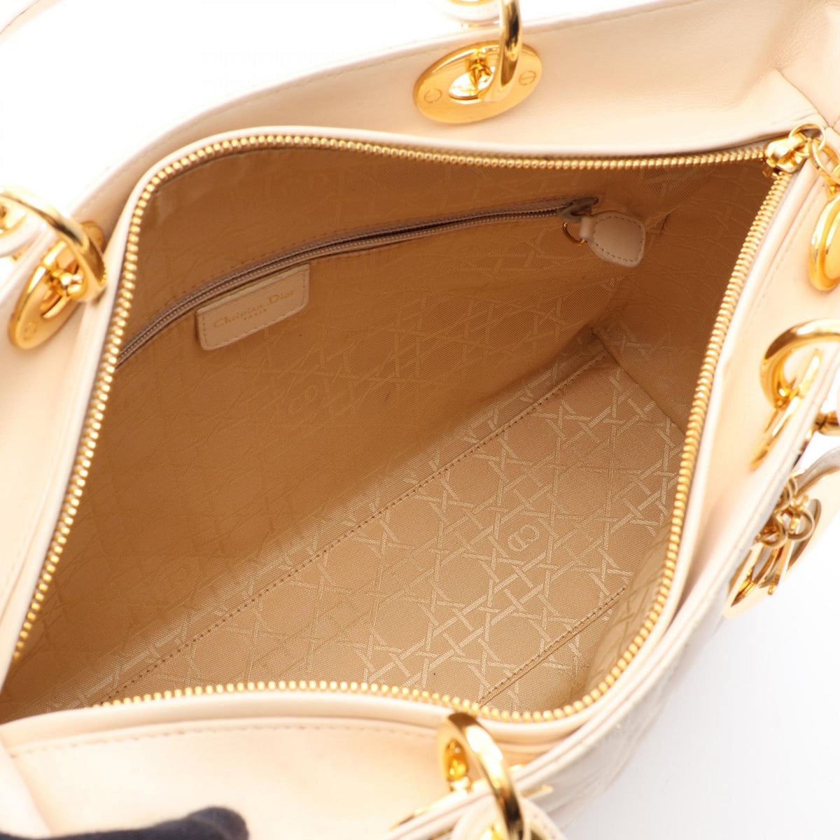 Dior Lady Christian Dior Large Cannage 2WAY Handbag Beige leather 2101220063085