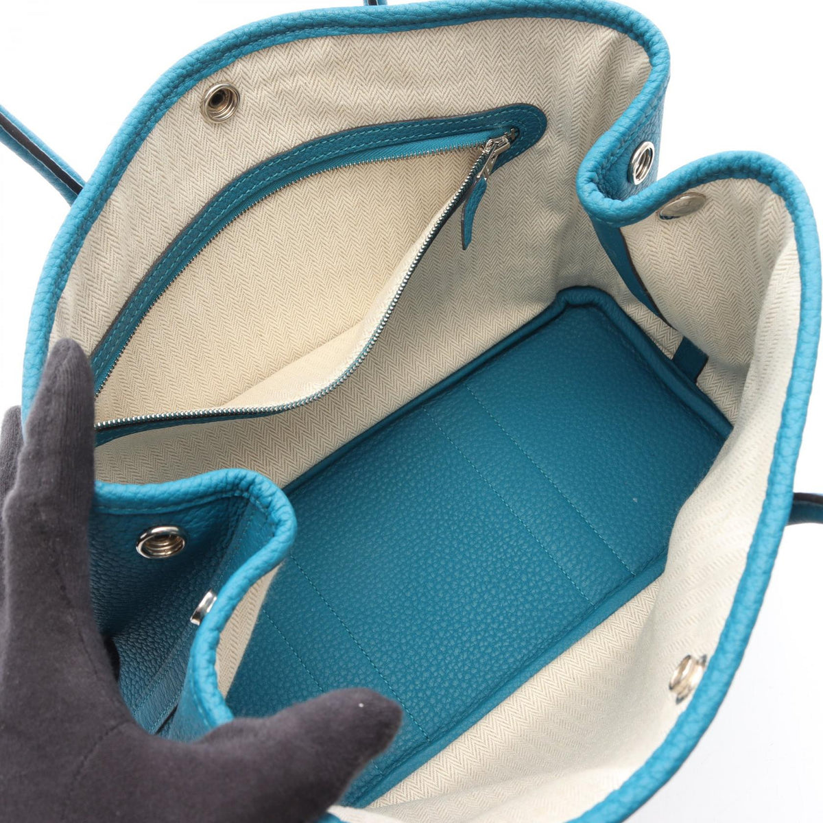 HERMES Garden Party TPM Blue Izmir Tote Bag Green Negonda leather Other�Negonda leather 2106800645262