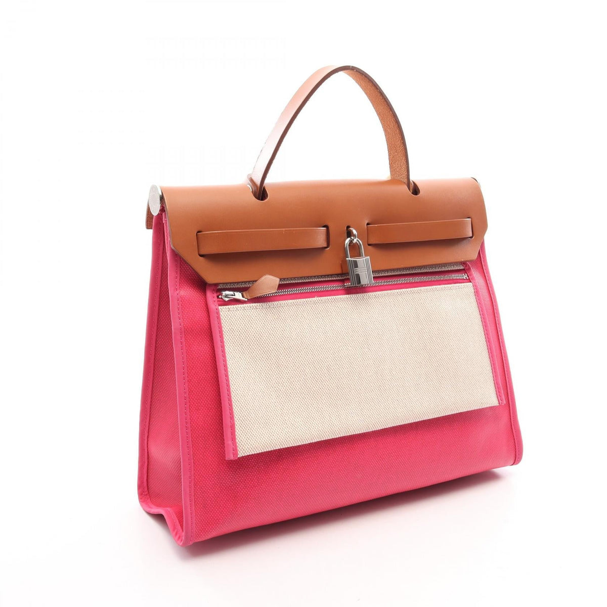 HERMES Herbag Zip PM Fauve 2WAY Handbag Pink/Brown Toile H Berline Other�Toile H Berline / Vache leather Hunter 2106800645279